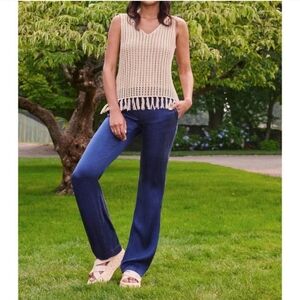 Ecru beige crochet fringe tank